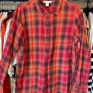 Plaid Button-Up Shirt in Red and Orange